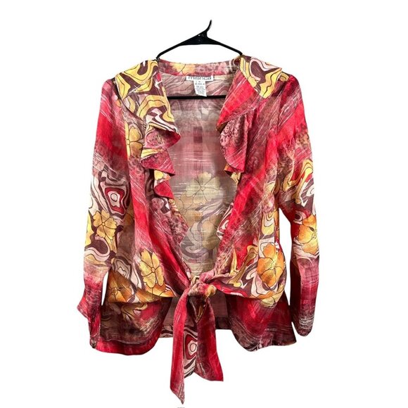 Mishca Women's Yellow & Pink Floral Shear Cardigan - Picture 1 of 6